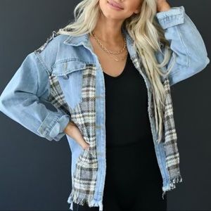 Distressed Plaid Denim Jacket